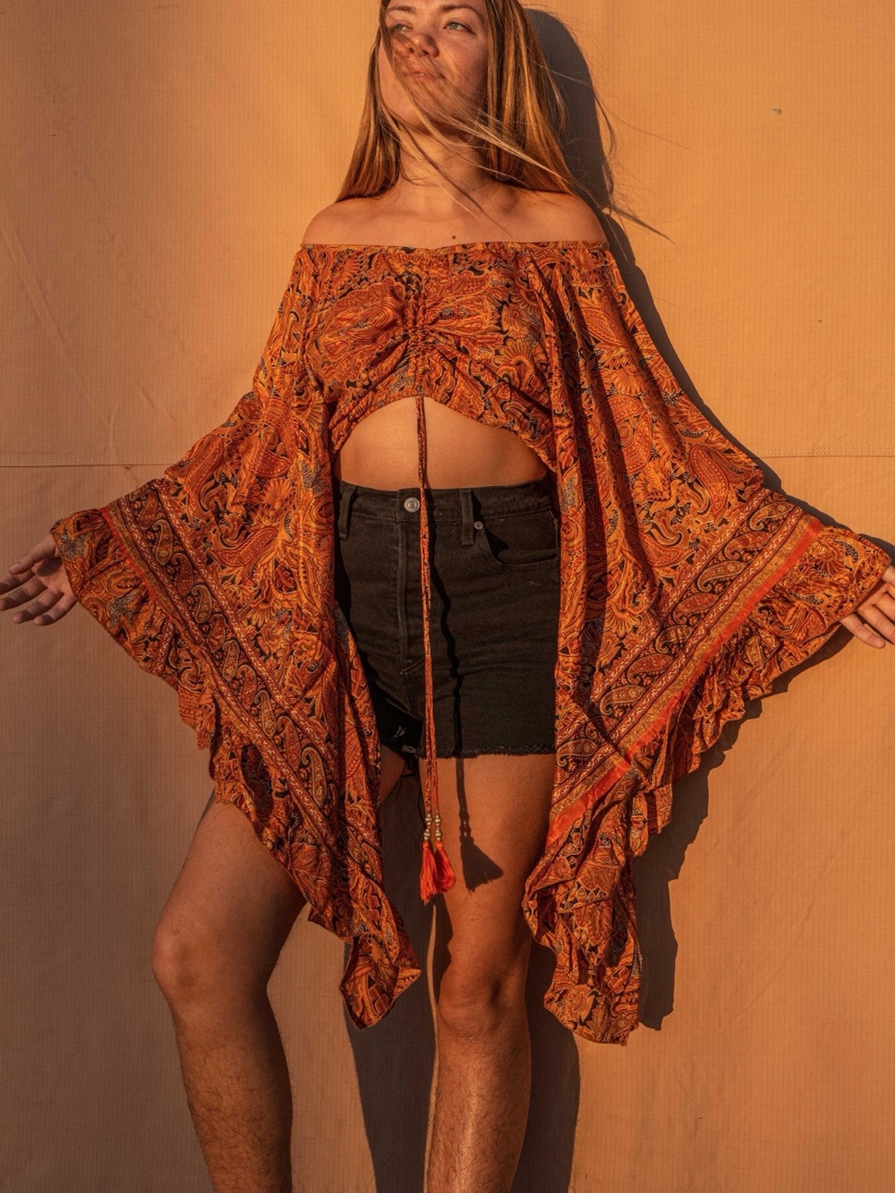Gardenbelle bell sleeve cinch top